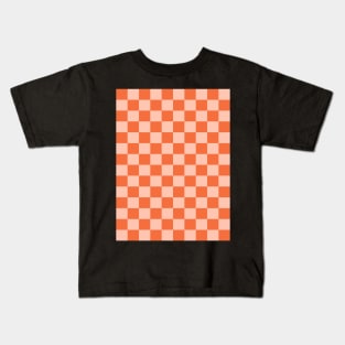 Orange and Peach Checkered Pattern Kids T-Shirt